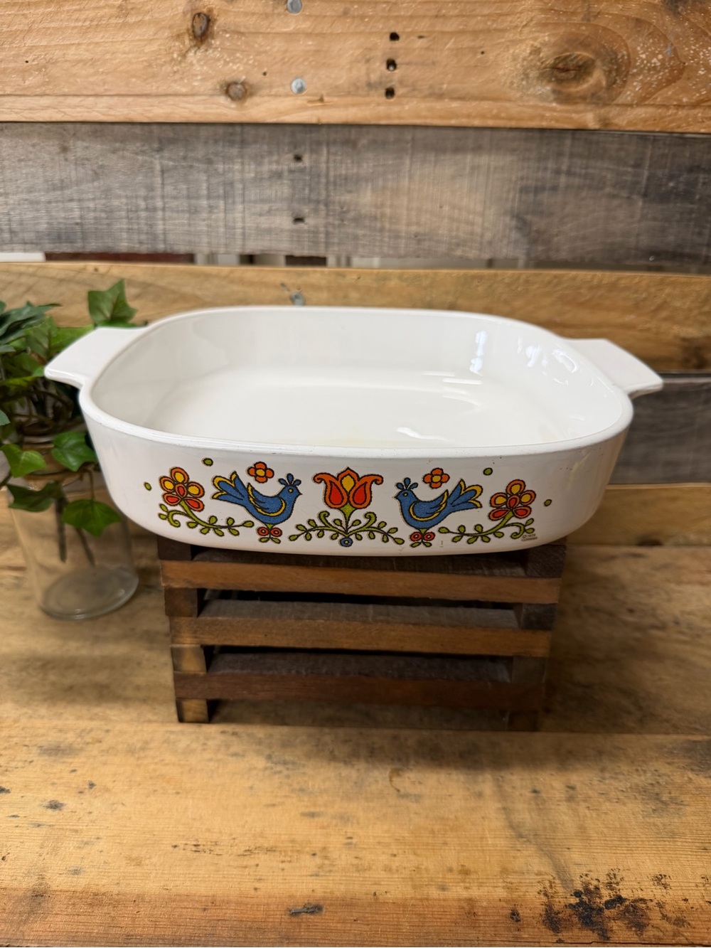 Vintage Corning Ware Country Festival Casserole Dish-Friendship Pattern